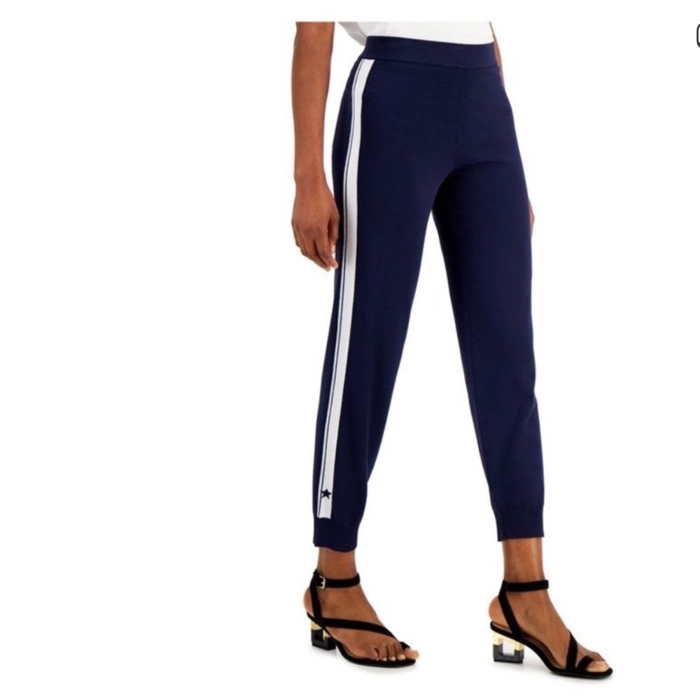 Marella Sport Veneto Knitted Navy Blue Side Stripe Jogger Pants Size‎ M NWT
